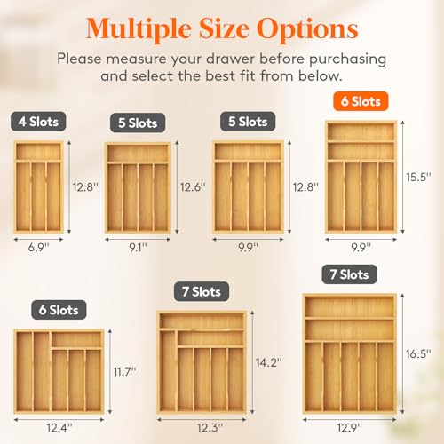 Lifewit Silverware Drawer Organizer, Utensil Tray for Kitchen, Flatware and Cutlery Holder, Storage for Spoons Forks Knives, 25 x 39cm, Natural - size: 9.9''W x 15.5''D