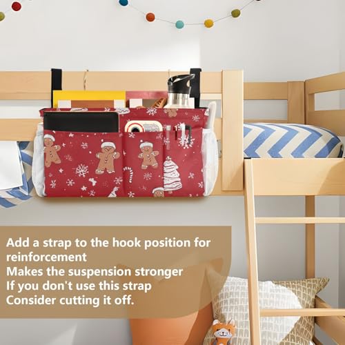 Bedside Caddy Hanging Bunk Bed Caddy Bed Organizer Hanging Pocket with 2 Hooks Bedside Storage Organizer Pocket Bag Holder Gingerbread Christmas Tree01 - color: Gingerbread Christmas Tree01