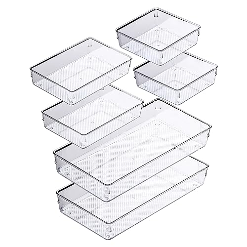 ihomecooker 3 Pack Clear Plastic Drawer Organizer Tray Cutlery Utensil Makeups Drawer Silverware Organizers 12" X 6"… (6P(6X6+6X9+6X15)) - size: 6 Pack Mixed Sizes Clear Plastic