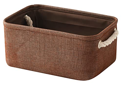 TheWarmHome Small Fabric Canvas Storage Bin with Cotton Rope Handles - Foldable Empty Basket for Gift (Brown-1 Pack,11.8L7.9W5.2H inch) - color: Brown, size: Small -11.8Lx7.9Wx5.2H
