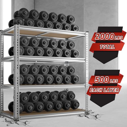 REIBII 40" W Garage Shelving 2000LBS Storage Shelves Adjustable Metal Shelving 4 Tier Pantry Shelves for Garage Closet Kitchen Basement 40" W x 19.7''D x 60''H, Silver - size: 40"W x 19.7''D x 60''H