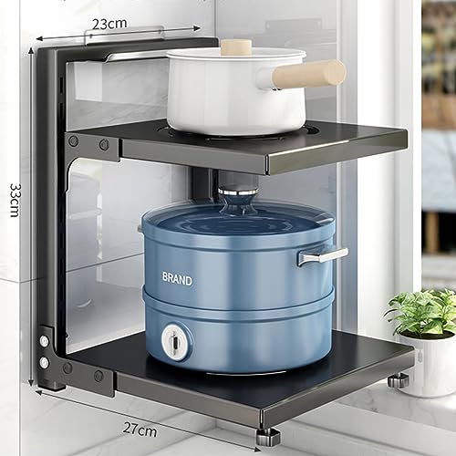 Pots and Pans Organizer for Cabinet Black Adjustable 2 Tier Pot Organizer Rack Under Sink or Floating Shelf Heavy Duty Kitchen Storage Organizers Pot Lid Organizer - color: Black, size: 2 Tier