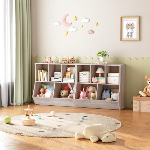 HOOBRO Kids Bookshelf, Bookcase Footboard, Toy Storage Cubby, Children's Toy Shelf, 35.4" L Toy Storage Cabinet, Fit for Children's Room, Playroom, Hallway, Kindergarten, Greige BG32CW01 - color: Greige, size: 35.4"L x 11.8"W x 29.5"H