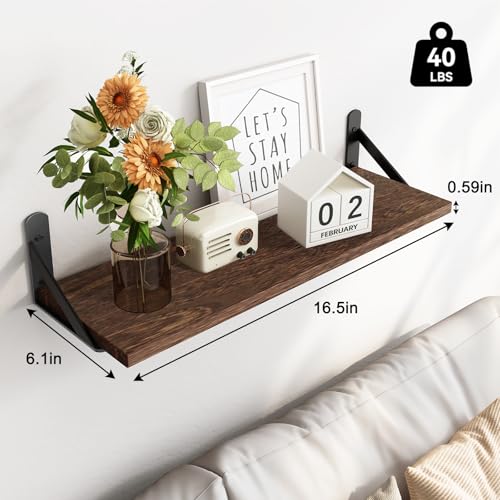 Fixwal Floating Shelves for Wall, Wood Wall Mounted Shelves for Bedroom, Bathroom, Living Room, Kitchen Storage and Decor(Brown, Set of 4, 16.5 Inch) - color: Brown