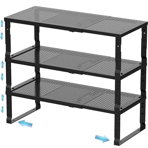 Expandable Spice Rack & Kitchen Cabinet Organizer - Stackable, Adjustable Shelves for Cabinets, Countertops, Cupboards & Pantries(3 Packs/Medium/Black) - color: 3 Packs/Black, size: Medium:7.8"D x 16.5"W x 6.2"H