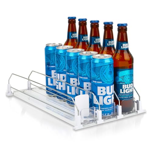 Soda Can Dispenser for Refrigerator, 3 Row Self-Pushing Rack, Fits up to 15 Cans, Width Adjustable Beverage Storage Rack, 15inch White - size: New 15 inch