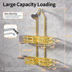 GAOKASE Aluminum Shower Caddy Hanging, Never Rust Shower Organizer- 4 Levels with adjustable Height 10 Hooks for Razor/Sponge - Rack with Soap Basket (Gold) - color: Gold