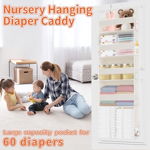 TAHAVICE 5-Tier Over The Door Organizer with 10 Mesh Pockets | Large Capacity Hanging Closet Storage for Baby Diapers, Toys, Nursery& Newborn Essentials (Beige) - color: Beige