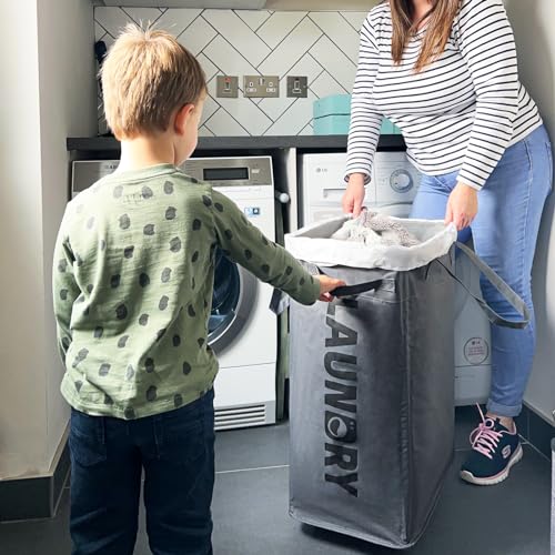 Goodpick 75L Laundry Basket with Wheels & Removable Wash Bag, Large Rolling Laundry Hamper for Clothes, Dorm Room Essentials, Grey - color: Grey 1-Pack