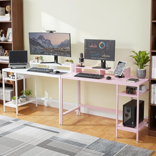 MINOSYS 47-inch Computer Desk with Storage Shelf - Ideal Gaming Desk for Bedrooms, Small Spaces, and Home Offices Modern Writing Desk for PCs,Pink Table. - color: Tx-pink, size: 47 inch