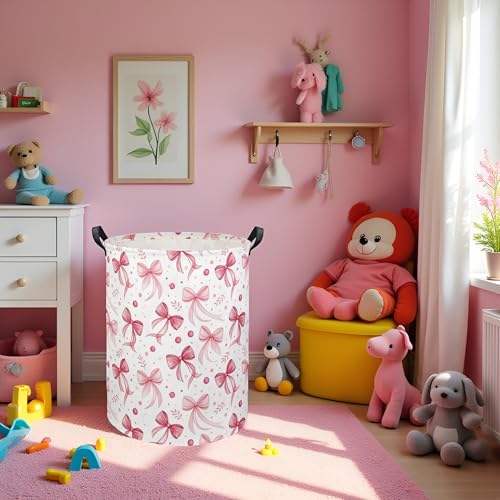 Butterfly Baby Laundry Basket Baby Hamper for Nursery Girl Kids Butterfly Hamper Cute Kids Toys Storage Bin Organizer Butterfly Room Decor for Home(Pink Bowknot) - color: Pink Bowknot