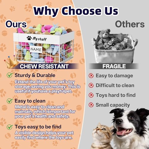 Kaiferty Indestructible Large Dog Toy basket, Chew-Proof Medium Toy Bin for Dogs, Pet Toy Bin Dog Metal Basket for Toys, Puppy Toy Storage Organizer Blankets, Toy Box for Living Room Area (White) - color: White, size: L:13.7"L x 9.8"W x 7.8"H
