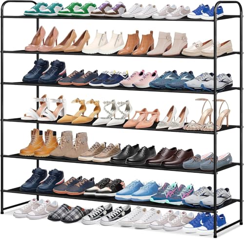 KIMBORA 6 Tier Long Shoe Rack, Wide Shoe Storage Organizer Sturdy Sneaker Shelf for Floor, Bedroom 42 Pairs (Black) - color: Black, size: 11.4 x 43 x 37.8