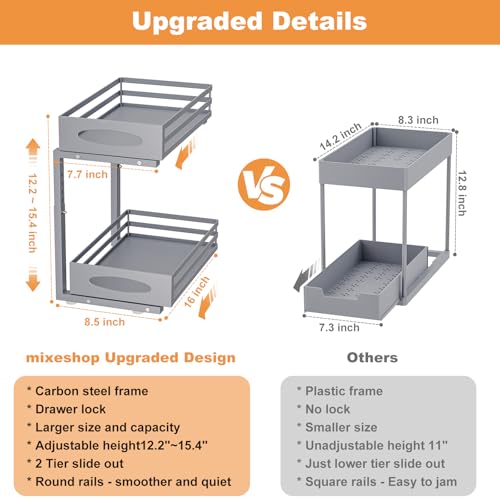 Under Sink Organizer, 2 Tier Under Sink Organizers and Storage, Adjustable Height, Slide out Metal Cabinet Organizers, Pull out Cabinet Storage Drawer Shelf for Kitchen Bathroom (Gray, 1 Pack) - color: Gray