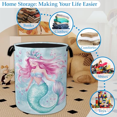 Cartoon Mermaid Laundry Basket Collapsible Laundry Hamper Clothes Toy Storage Bin for Bathroom Bedroom Room Decor 16" X 20.8" - color: Cartoon Mermaid