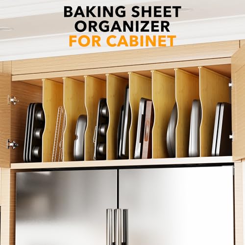 SpaceAid 8 Pack Tray Dividers for Cabinets, Bamboo Kitchen Cookie Baking Sheet Organizer for Cabinet, Vertical Pan and Trays Organizers for Pantry Storage - size: 8 Pack (23.5"D x 23.7"H)