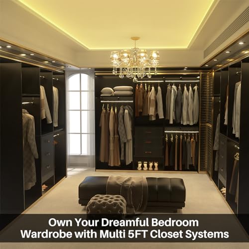 Armocity 5FT Small Closet System with 3 Fabric Drawers, 60 Inches Walk In Closet Organizer System With 3 Adjustable Shelves, Heavy Duty Clothes Rack Built-In Garment Rack, 59" L x 16" W x 71" H, Black - color: Black