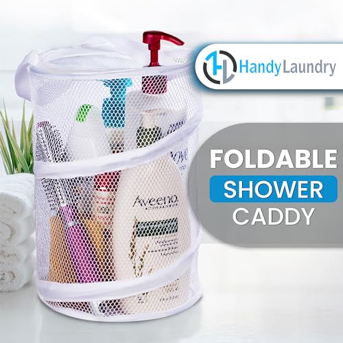 Handy Laundry Portable Shower Caddy – Foldable Mesh Organizer with Handle, Quick Dry, Large Compartments, Drainage Hole, Ideal for Dorm, College, Gym, Travel, Camp – White - color: White, size: Large