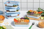 Ello Duraglass 3.4 Cup Meal Prep Sets 10Pc,Set-Glass Food Storage Container with Silicone Boot and Airtight BPA-Free Plastic Lids,Dishwasher,Microwave,and Freezer Safe,Halogen Blue,5 Count (Pack of 2) - color: Halogen Blue with Boot, size: 3.4 Cup (Pack o