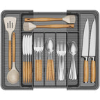 Lifewit Silverware Organizer for Kitchen Drawer, Expandable Utensil Tray for Spoons Forks Knives, Adjustable Flatware Cutlery Holder Storage, Black