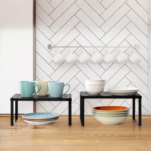 NEX Kitchen Cabinet and Counter Shelf Organizer, Expandable & Stackable, Black - color: Black