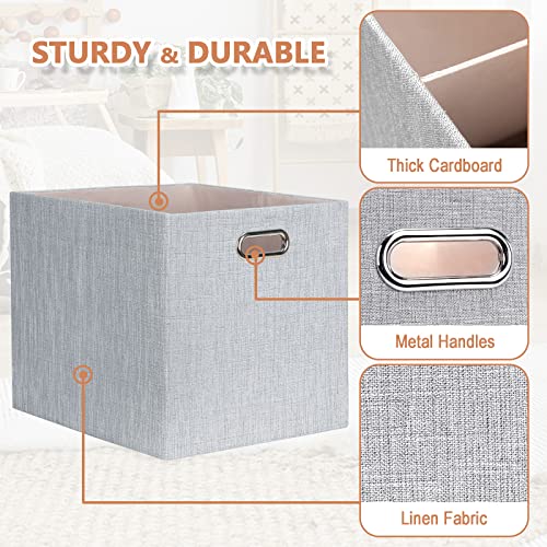 Posprica 13x15x13in Collapsible Storage Bins, Fabric Foldable Cube Storage Boxes, Decorative Storage Baskets Organizer for IKEA Kallax, Shelves, Closet, Clothes, Toy, Set of 4-Grey - color: Grey