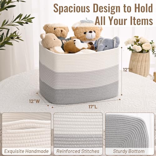 3 Pack Cube Storage Bin, 17”x12”x12” Cotton Rope Woven Baskets for Organizing Toys Clothes Towels, Square Gift Storage Baskets for Shelves, Nursery, Closet, Bathroom, Pantry (3-Tone Gray) - color: 3-Tone Gray, size: 17" x 12" x 12"