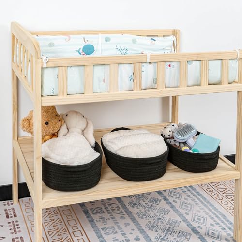 CubesLand Small Cotton Rope Storage Basket Set 5, Shelves Baskets for Organizing with Handle, Decorative Closet Storage Bins for Countertop Toilet Paper Basket for Toilet Tank Top,Black Basket - color: Black