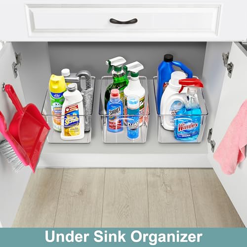 Sorbus 2 Pack Large Clear Plastic Storage Bins, Clear Organizer Bins with Handle for Kitchen, Pantry, Cabinet, Refrigerator, Craft, Toys, Clothes, Closet, Under Sink, Bathroom Organizers and Storage - size: Large, style: 2 Pack