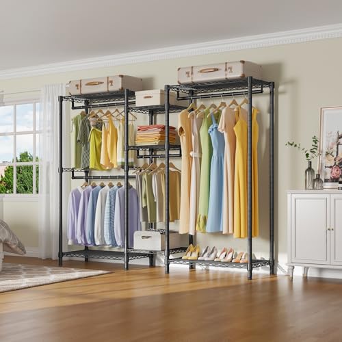VIPEK Classic V6 Heavy Duty Clothes Rack, 7-Tier Garment Rack with Adjustable Shelves, Portable Closet Organizer with 4 Hanging Rods, Space-Saving, 850lbs Capacity, 68.9" L x 15.7" W x 76.4" H, Black - color: Black, size: Classic V6 Standard