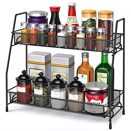 SPISPI Spice Rack Organizer for Cabinet, Bathroom Organizer Countertop, Bathroom Counter Organizer, Kitchen Countertop Organizer, Bathroom Vanity Organizer - color: Black, size: 14.17 x 12.72 x 5.55 inches