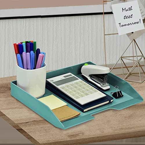 Acrimet Stackable Letter Tray Single Side Load, Plastic, Desktop File Organizer (Solid Green Color) (1 Unit)