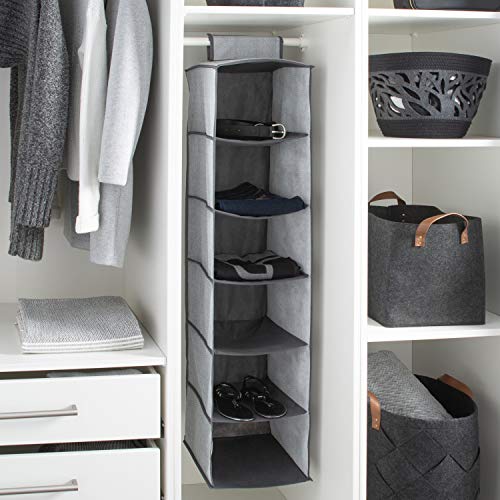 Simplify 6 Shelf Hanging Closet Organizer, Space Saver, Sweater & Clothing Shelves, Breathable Material Keeps Away Dust & Odors, Grey (26606-GREY) - color: Grey, size: 11.81 inches W x 11.81 inches L x 47.24 inches H