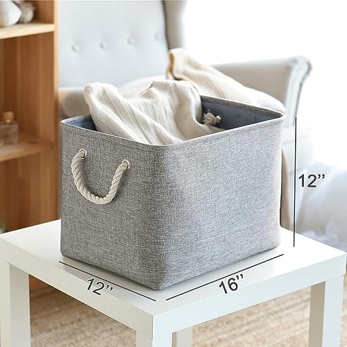 TheWarmHome Storage Basket for Organizing - 16x12x12 inch 3 Pack Fabric Storage Cubes, Cube Storage Bin for Shelves Closet Organizer Cloth Gift Toy (Grey) - color: Grey, size: 3PCS/Large Cube - 16L×12W×12H