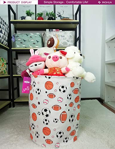 Laundry Hamper Large Canvas Fabric Lightweight Storage Basket/Toy Organizer/Dirty Clothes Collapsible Waterproof for College Dorms, Boys and Girls Bedroom,Bathroom(Ball game) - color: Ball game