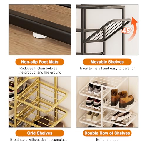 Simcat Shoe Rack Sturdy Metal Shoe Rack Organizer for Closet Entryway Garage Vertical Narrow Shoe Rack Shoe Stand Shoe Shelf (4 Tiers - Champagne Gold) - style: 4 Tiers Champagne Gold