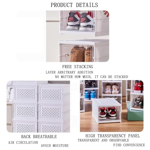 Foldable Shoe Rack,No Assembly Stackable Shoe Storage Box with Doors,Free Standing Plastic Space Saving Shoe Cabinet Bins Dustproof,Folding Shoe Box Organizers (9 Tier-9 Pairs White) - size: 9 Tier-9 Pairs White