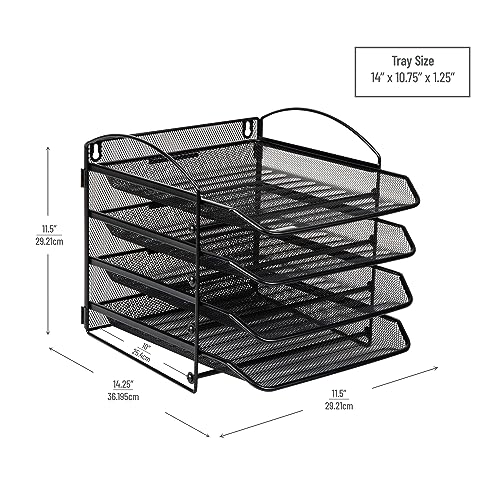 Mind Reader 4-Tier Paper Tray, File Storage, Desktop Organizer, Wall Mountable, File Organization, Metal Mesh, Black - style: 4-Tier