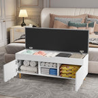3More 40" Entryway Shoe Storage Bench,Upholstered Hidden Space Beneath Seat Cushion Bench,2-Tier Unique Geometric Shape with Wood Grain,White - color: White