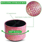 Round Leather Art Supply Organizer,Remote Control Holder,360 Degree Spinning,Multi-Functional Pencil Holder,4 Compartments Desktop Stationary Organizer(1-Rich Flower Pink) - color: 1-Rich Flower Pink