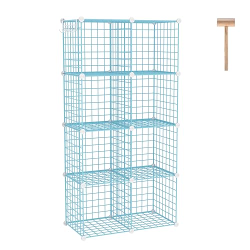 C&AHOME Wire Cube Storage, 8 - Cube Organizer Metal C Grids, Modular Shelves Units, Closet Organizer, Ideal for Home, Office, Living Room, 24.8" L x 12.4" W x 48.4" H, Blue UWCS3008B - color: Blue, size: 8 Cube