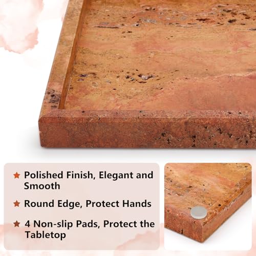 Real Natural Marble Tray for Bathroom, Vanity, Kitchen and Desktop, Rectangle Genuine Marble Stone Tray for Jewelry, Cosmetics, Candles, Lotion, Perfume (Red, 12" x 8" x 1.2") - color: Red, size: 12" x 8" x 1.2"