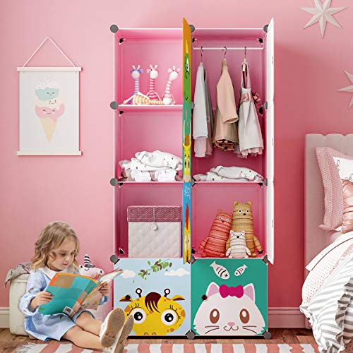 MAGINELS Children Wardrobe Closet,Baby Girl and Kids Closet with Door, Cute Protable Cube Storage Clothes,Dresser for Bedroom,Pink,8 Cube(14x14inch) - color: Pink, size: 8 Cube