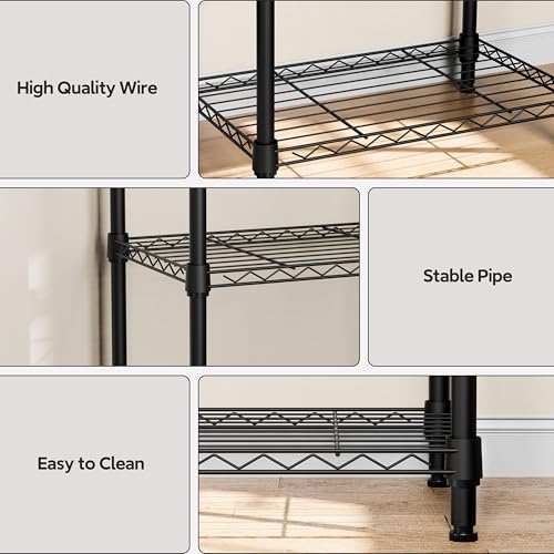 M MZG 3 Tiers Shelf Metal Storage Shelves Wire Rack Closet Organizers with Wheel for Garage Kitchen Bathroom Laundry Black 11.8" D x 17.7" W x 28.8" H - color: Black, size: 3 Tiers, 11.8"D x 17.7"W x 28.8"H