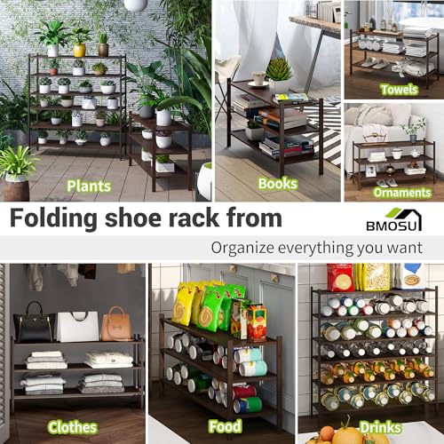 BMOSU 3-Tier Bamboo Extended Shoe Rack Premium Stackable Shoe Shelf Storage Organizer for Hallway Closet Living Room Entryway Organizer(Brown) - color: Brown, size: 3-Tier Long（33.3*11*18.3inches）