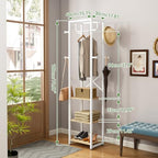 IBUYKE Coat Rack with Shelves, Freestanding Hall Tree with 3 Shelves and 8 Hooks, Industrial Clothes Stand for Entryway, Hallway, Bedroom, Natural UTMJ088R - color: Natural