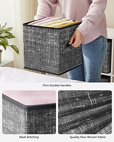 SONGMICS Storage Cubes, 11-Inch Non-Woven Fabric Bins with Double Handles, Set of 6, Closet Organizers for Shelves, Foldable, for Clothes, Classic Black UROB026B01 - color: Classic Black, size: 10.2''L x 10.2''W x 11''H