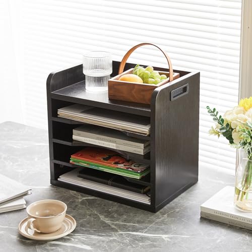 YMYNY Desktop File Organizer with Handle, Document Letter Mail Tray Sorter with 3 Adjustable Shelves, 5 Tiers Paper Holder for School Home Office Desk,Black,13.4 * 12.4 * 9.06" UHBC006B - color: Black