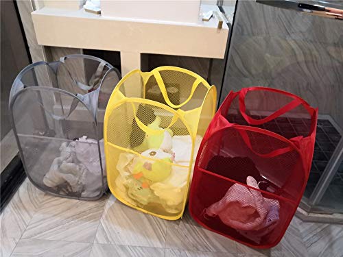 Pop up Hamper for Laundry, Collapsible Mesh Laundry Basket, Portable Foldable Clothes Hamper Storage Bin for Apartment, College Dorm or Travel, Red - color: Red