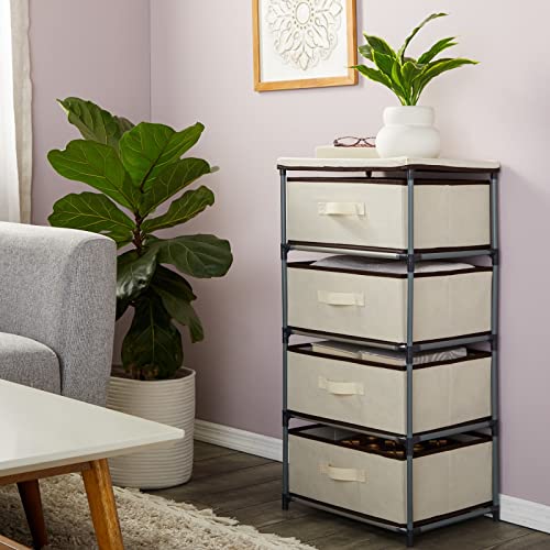 Juvale 4-Tier Dresser for Bedroom - 16.5 in L x 13 in W x 33 in H, Beige, Metal & Fabric - Freestanding Closet Organizer with Fabric Storage Drawers - Narrow Dresser & Cabinet with Drawers - color: Beige